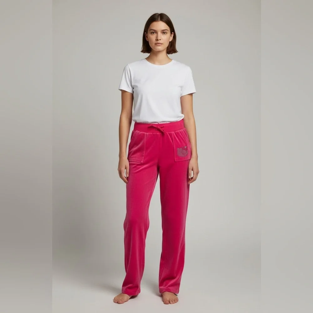 Universal Studios Hello Kitty hot pink velour rhinestones lounging joggers small - Picture 1 of 13